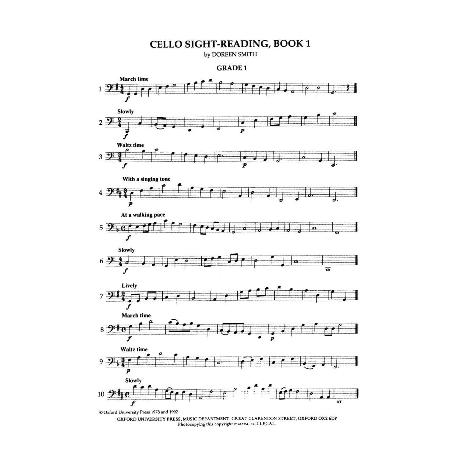 Smith - Sight Reading, Book 1, Cello Published by Oxford University Press