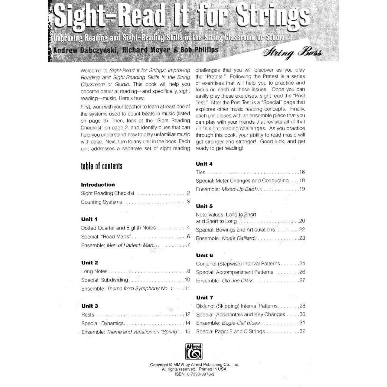 Dabczynski / Meyer / Phillips - Sight Read It for Strings: Improving Reading and Sight-Reading Skills in the String Classroom or Studio for Double Bass - Alfred Publication
