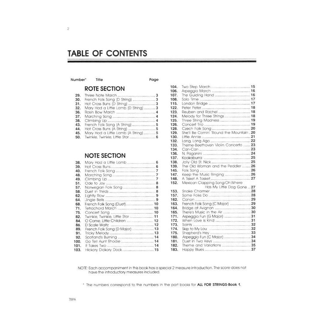 All For Strings Comprehensive String Method - Book 1 for Piano Accompaniment by Gerald E Anderson and Robert S Frost