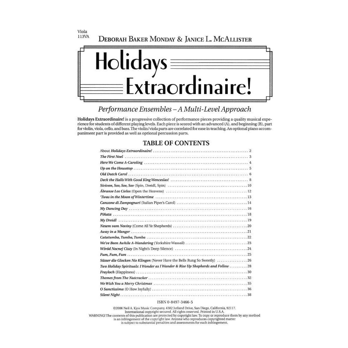Monday, Deborah Baker - Holidays Extraordinaire! - Viola - edited by Janice McAllister - Kjos Music Co