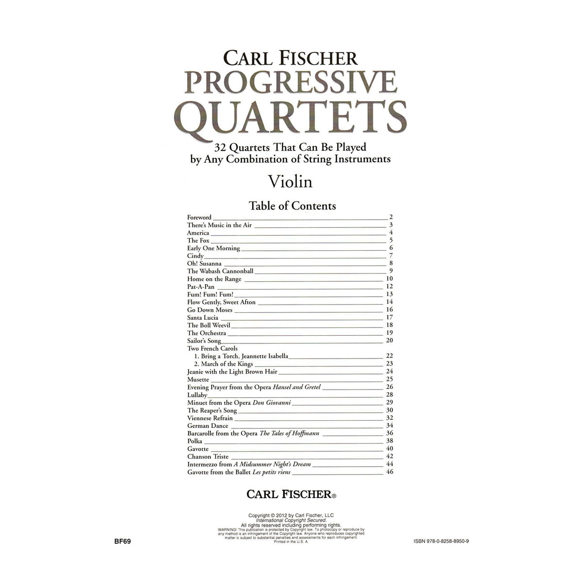 Progressive Quartets for Violin - 32 Quartets for Any Combination of Stringed Instruments - Arranged by Doris Gazda - Carl Fischer Publication