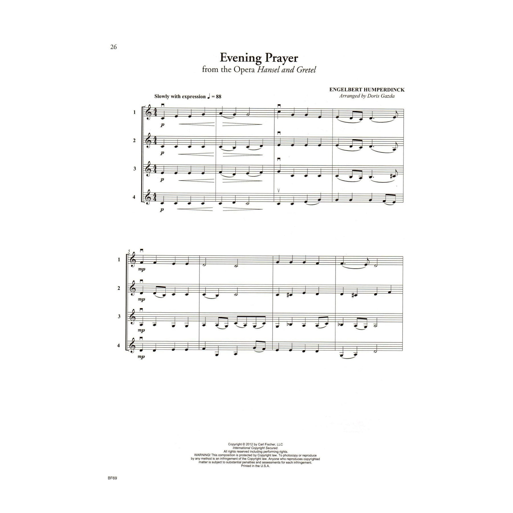 Progressive Quartets for Violin - 32 Quartets for Any Combination of Stringed Instruments - Arranged by Doris Gazda - Carl Fischer Publication