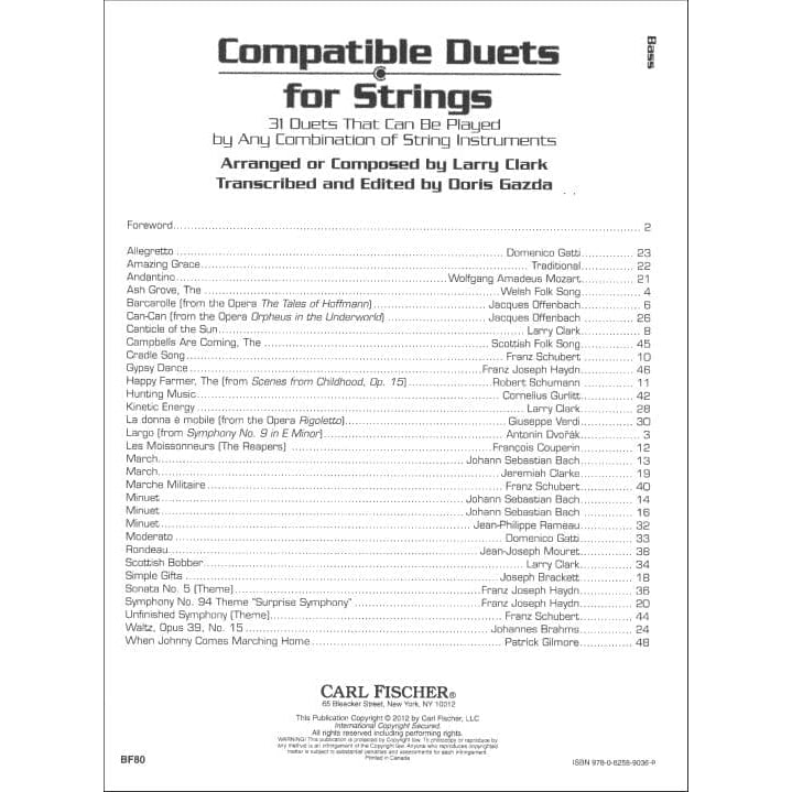 Gazda / Clark - Compatible Duets for Strings - Bass - Carl Fischer