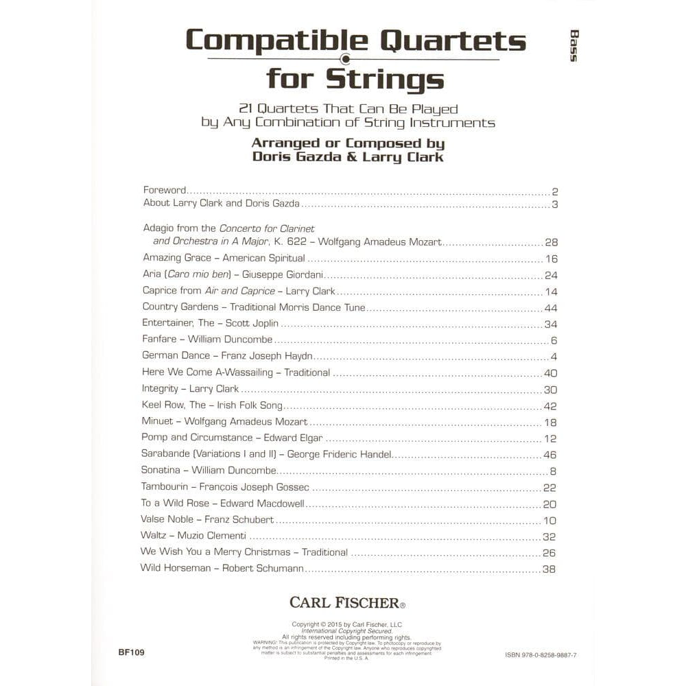 Gazda / Clark - Compatible Quartets for Strings Bass - Carl Fischer