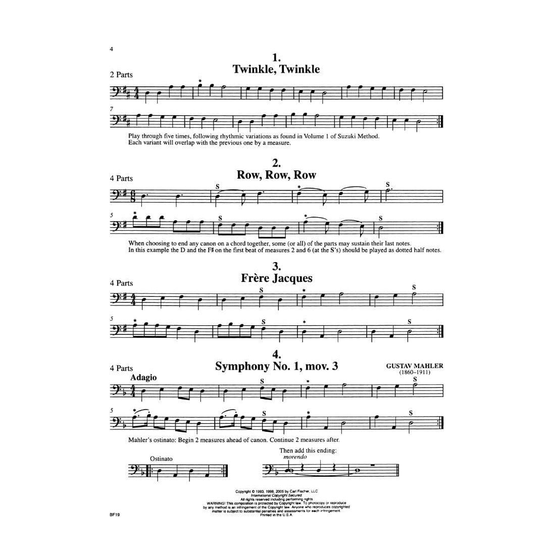Canons for Any Combination of Stringed Instruments - Cello - edited by Robert Currier - Carl Fischer Edition