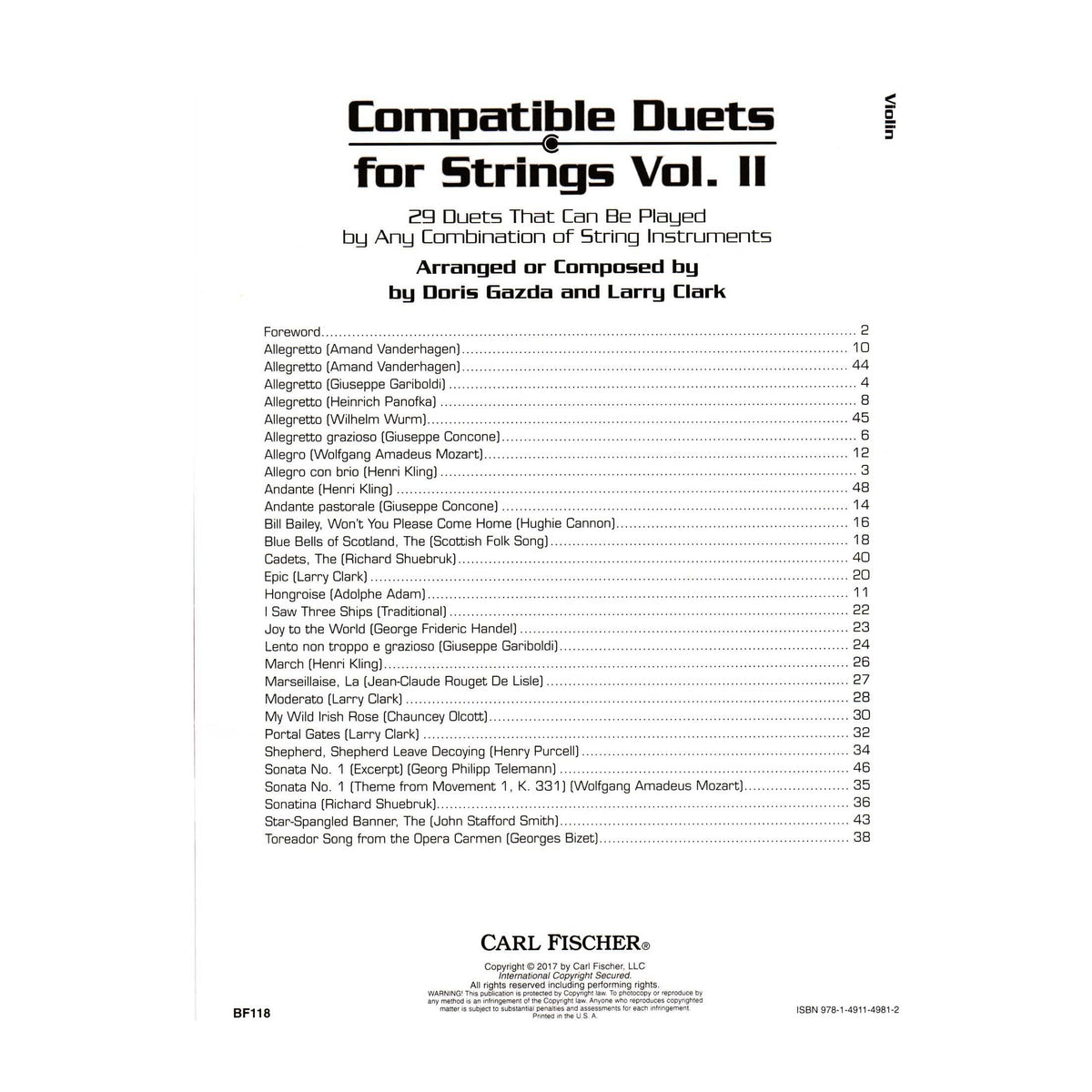 Gazda / Clark - Compatible Duets for Strings Volume II - Violin - Carl Fischer