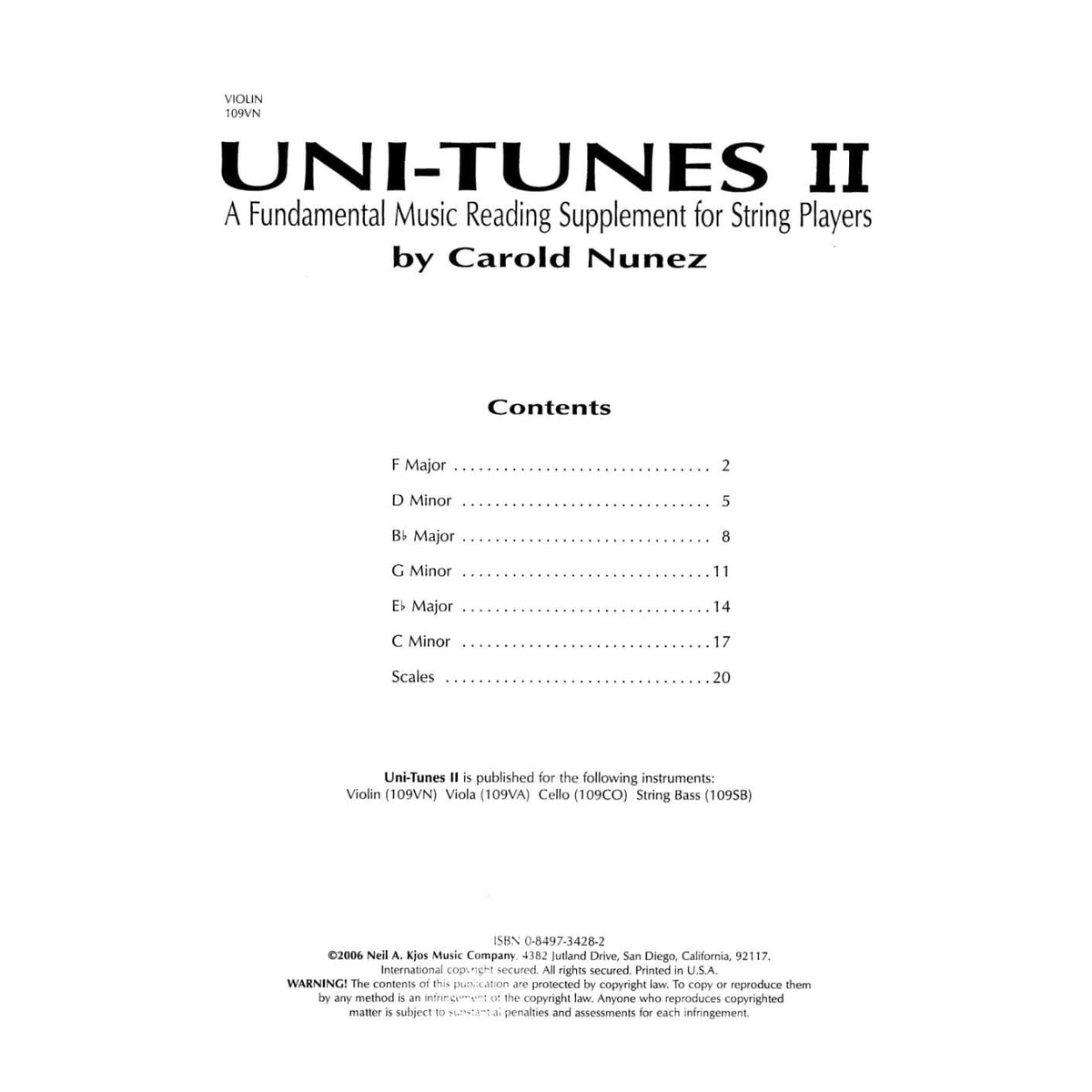 Uni-Tunes II Fundamental Reading Supplement-Violin By Carol Nunez Published by Neil A Kjos Music Company