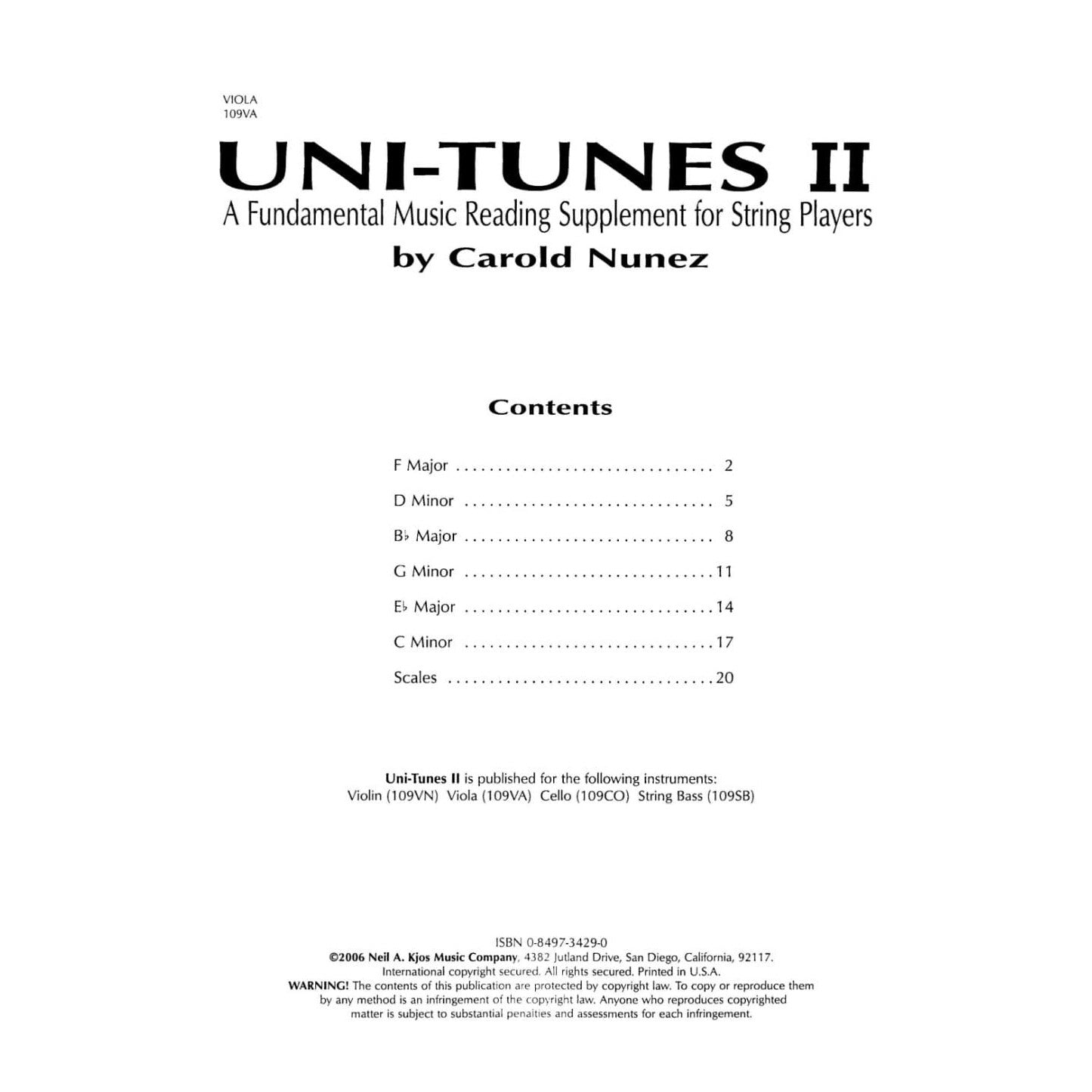 Uni-Tunes II Fundamental Reading Supplement-Viola By Carol Nunez Published by Neil A Kjos Music Company