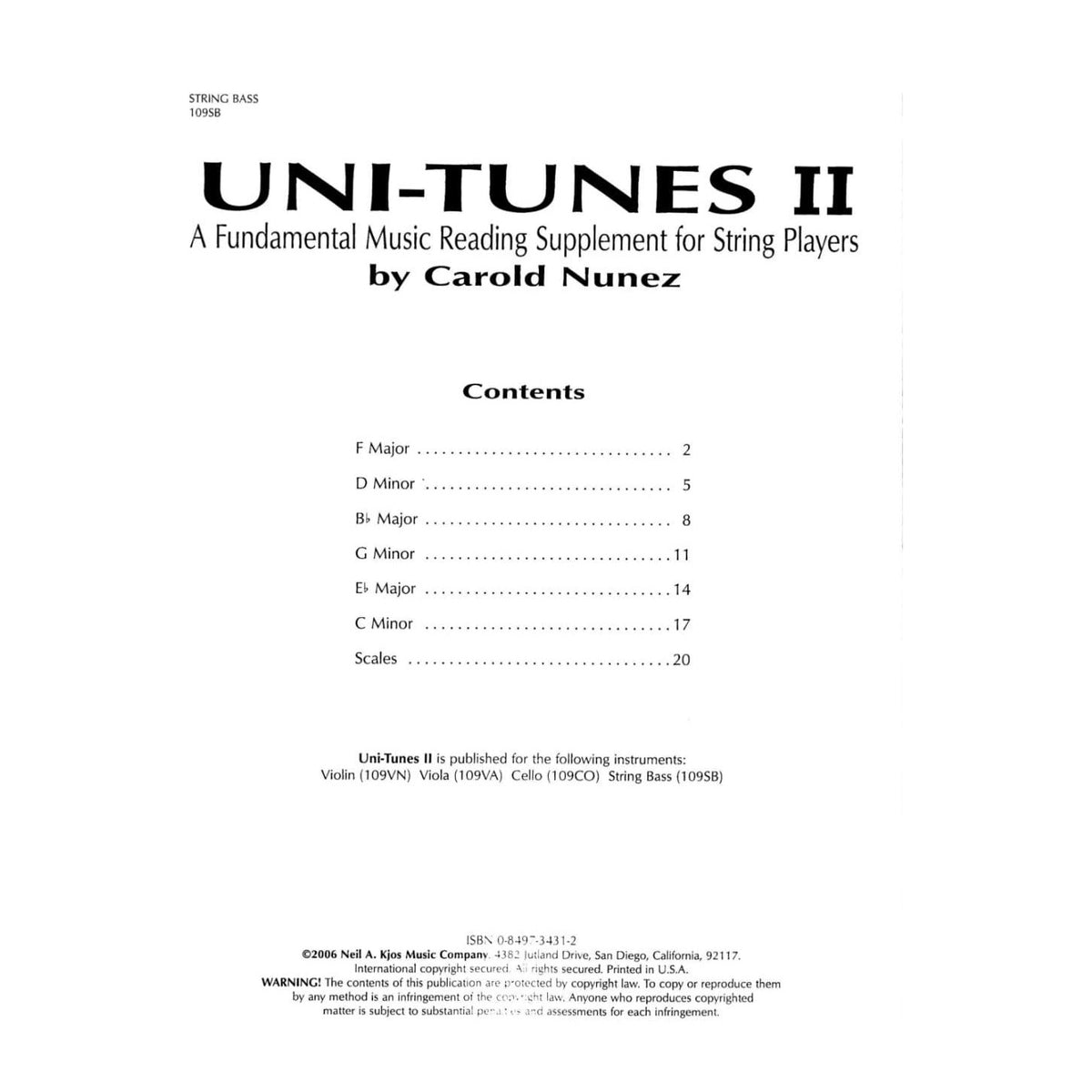 Uni-Tunes II Fundamental Reading Supplement-Bass By Carol Nunez Published by Neil A Kjos Music Company