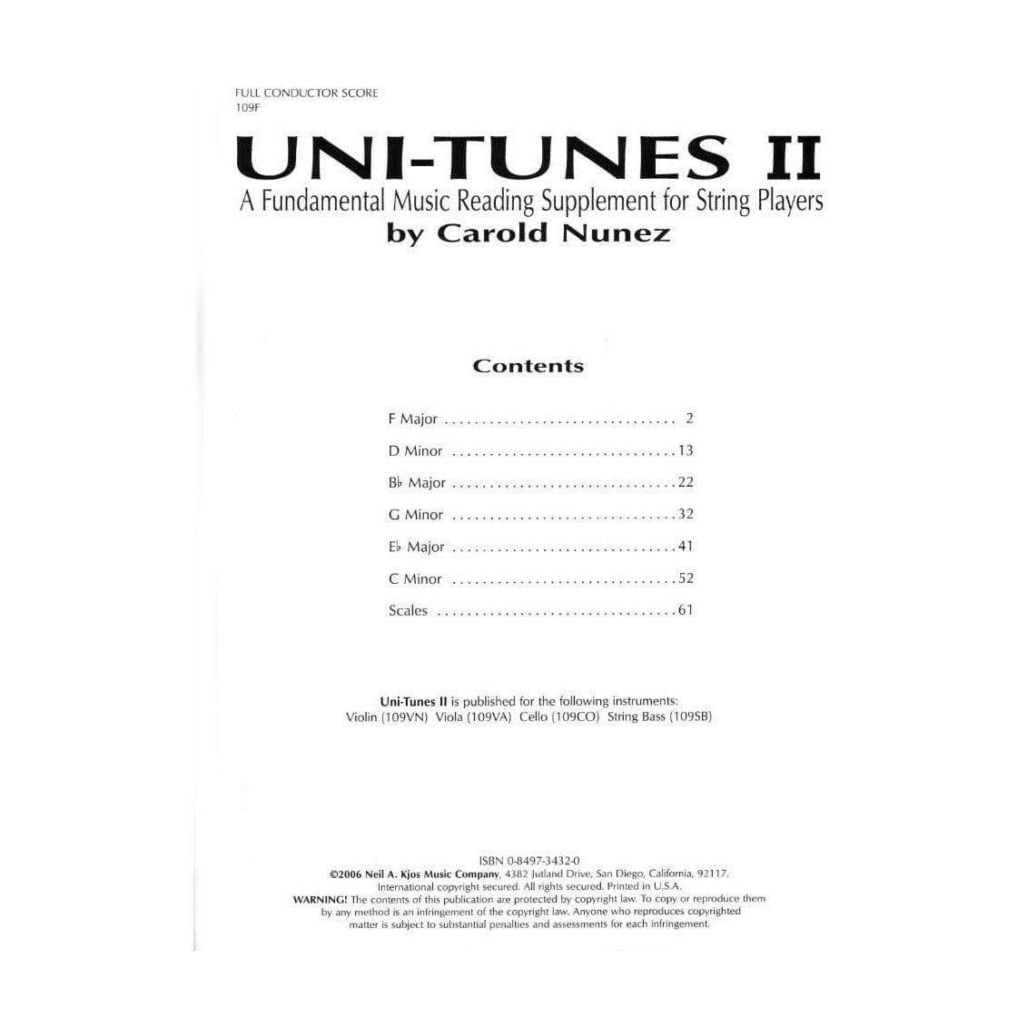 Uni-Tunes II Fundamental Reading Supplement-Score By Carol Nunez Published by Neil A Kjos Music Company