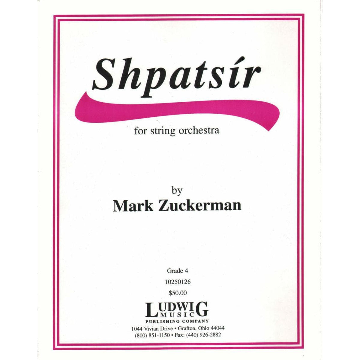 Zuckerman - Shpatsir for String Orchestra Published by Ludwig Music