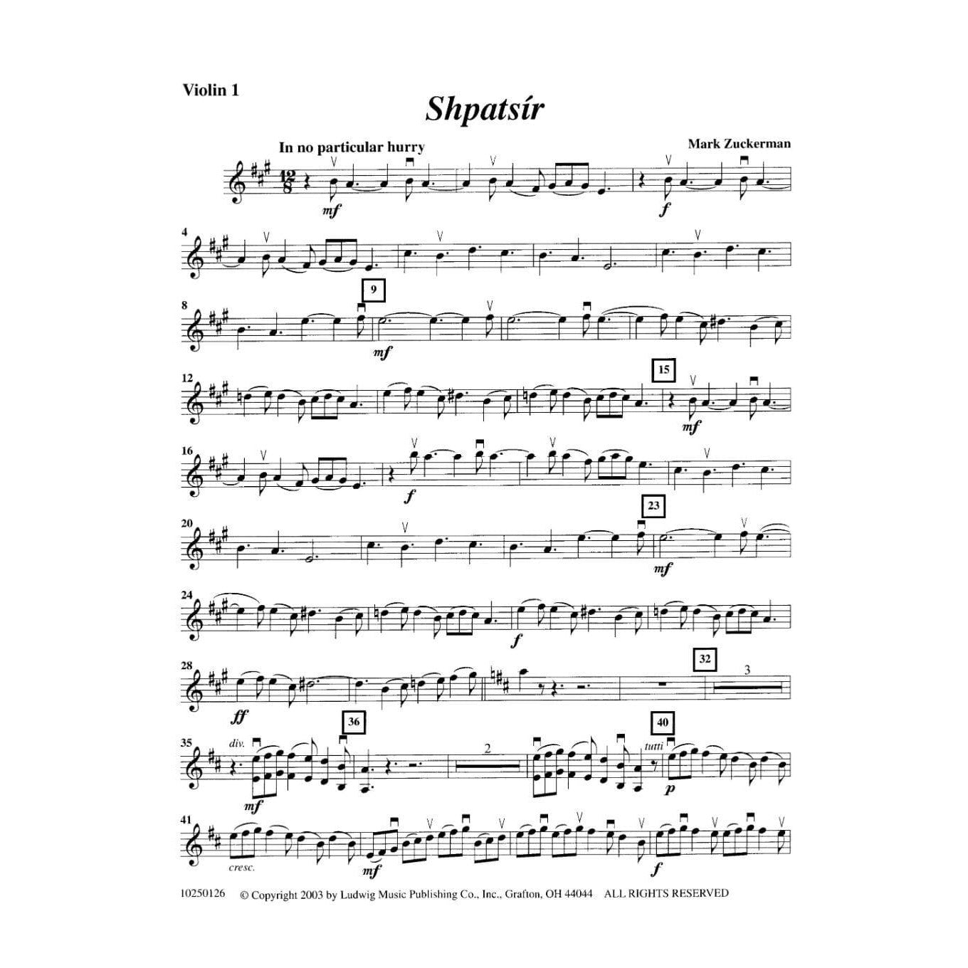 Zuckerman - Shpatsir for String Orchestra Published by Ludwig Music