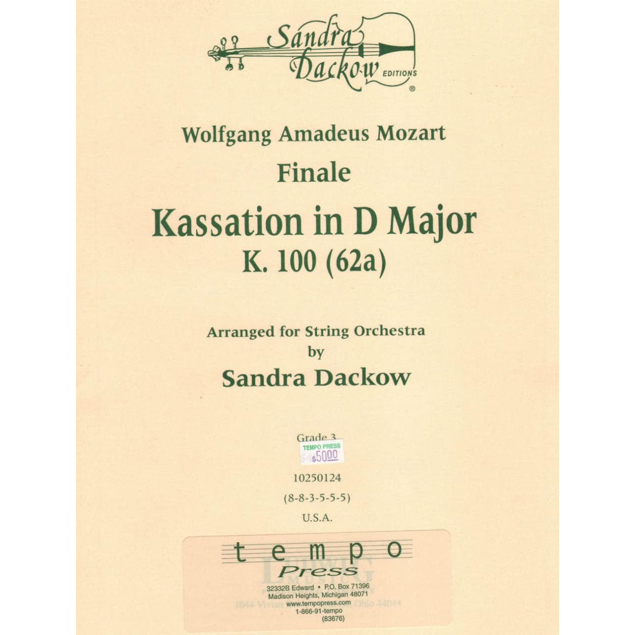 Mozart, WA - Finale: Kassation in D Major, K 100 (62a) - String Orchestra - Score and Parts - arranged by Sandra Dackow - Ludwig Music Co