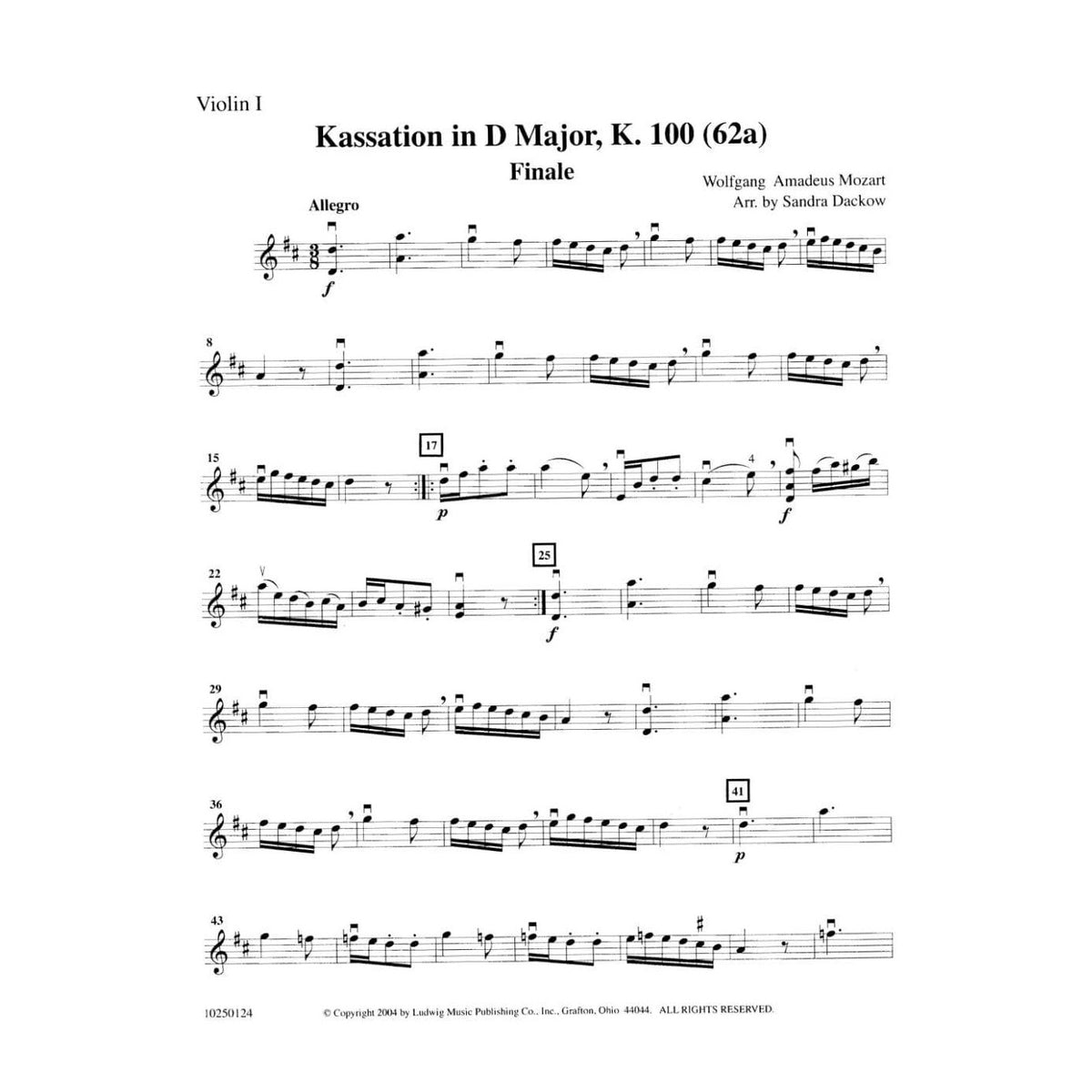 Mozart, WA - Finale: Kassation in D Major, K 100 (62a) - String Orchestra - Score and Parts - arranged by Sandra Dackow - Ludwig Music Co