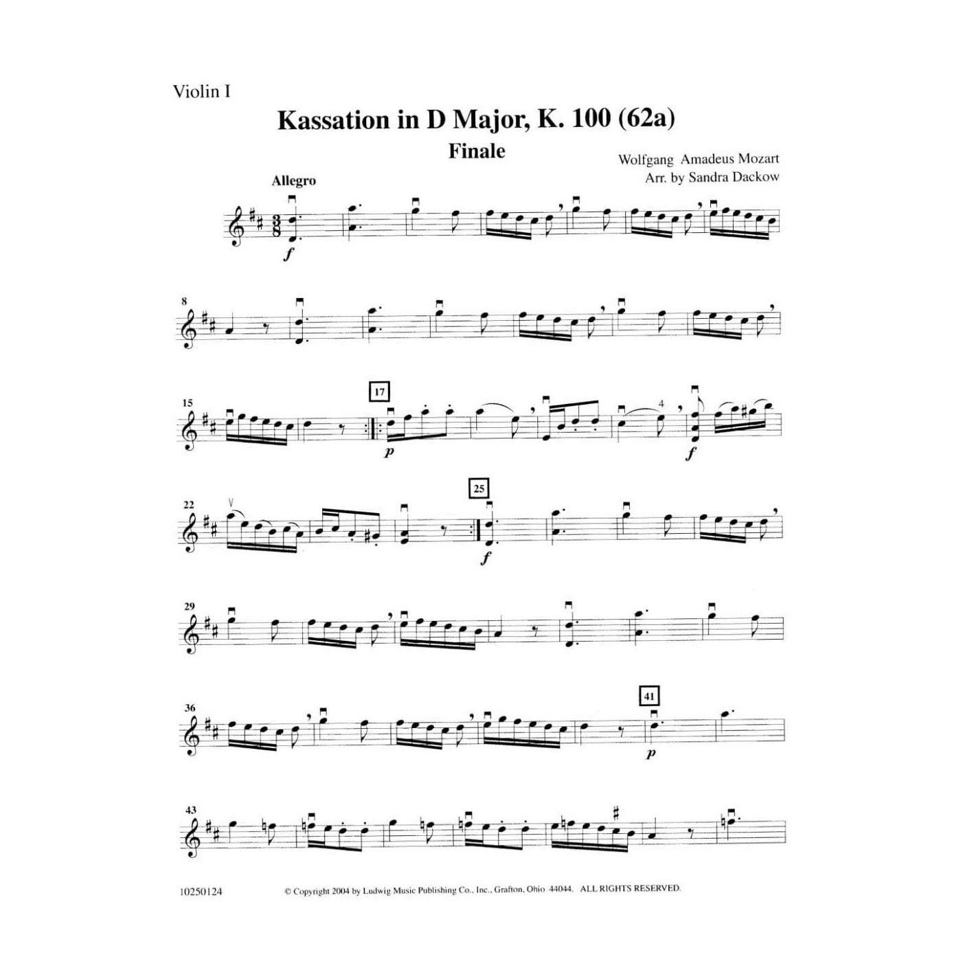 Mozart, WA - Finale: Kassation in D Major, K 100 (62a) - String Orchestra - Score and Parts - arranged by Sandra Dackow - Ludwig Music Co