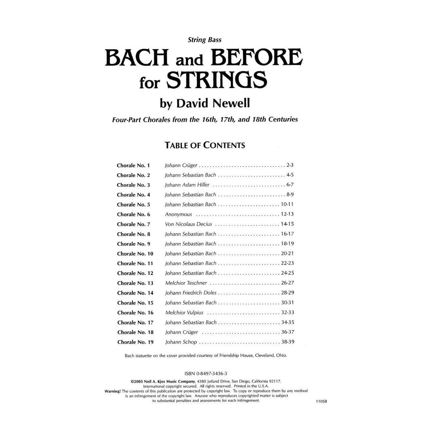 Newell, David - Bach & Before for Strings - Bass - Neil A Kjos Music Co