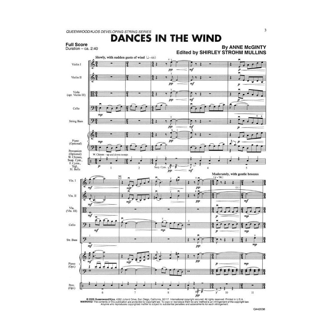McGinty, Anne - Dances in the Wind - String Orchestra - Score and Parts - edited by Shirley Strohm Mullins - Queenwood Publications (Kjos)