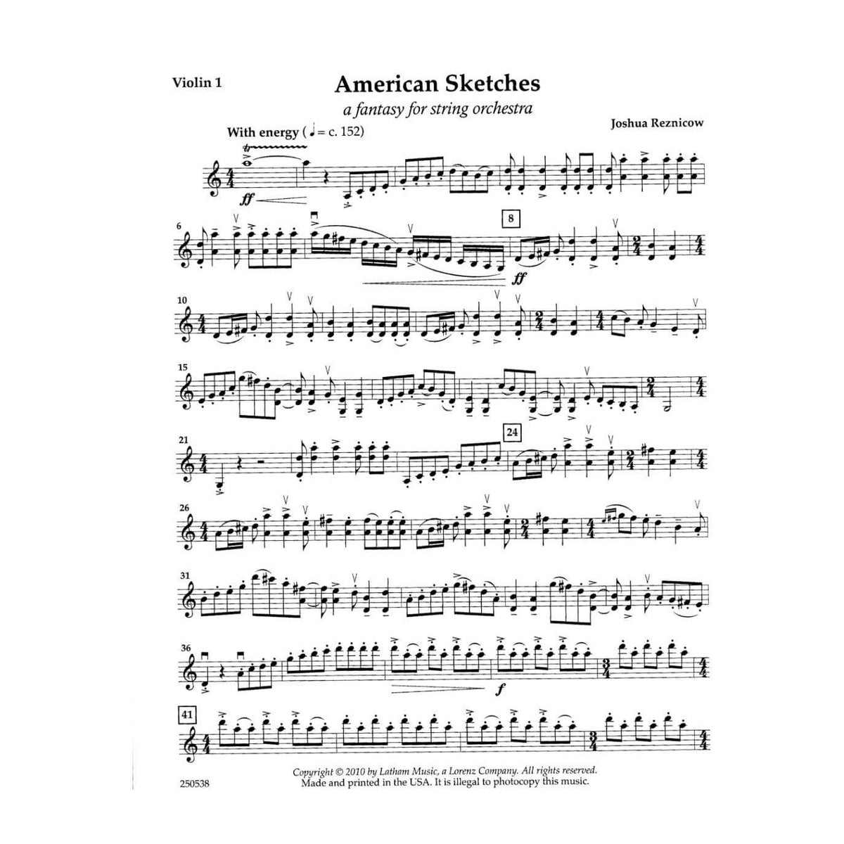 Reznicow-American Sketches: A Fantasy String Orch