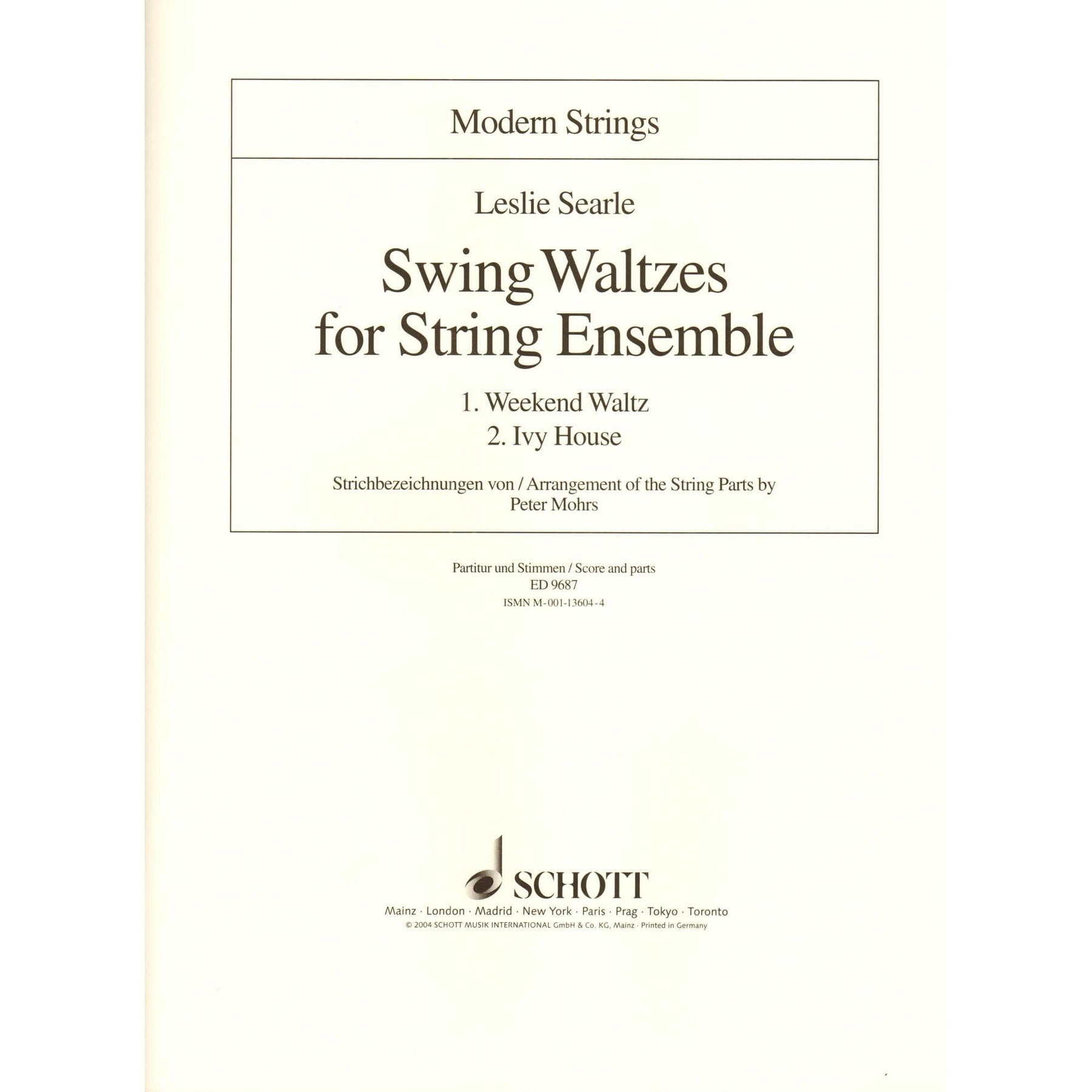 Searle, Leslie - Swing Waltzes for String Ensemble Score and Parts Published by Schott Music