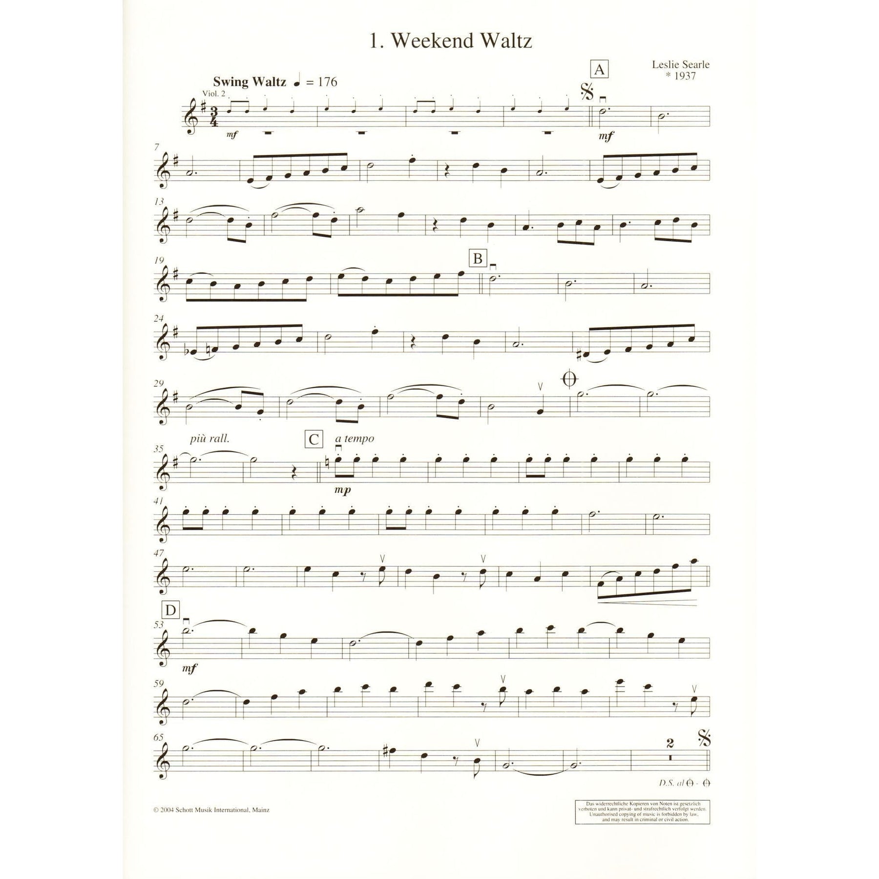 Searle, Leslie - Swing Waltzes for String Ensemble Score and Parts Published by Schott Music