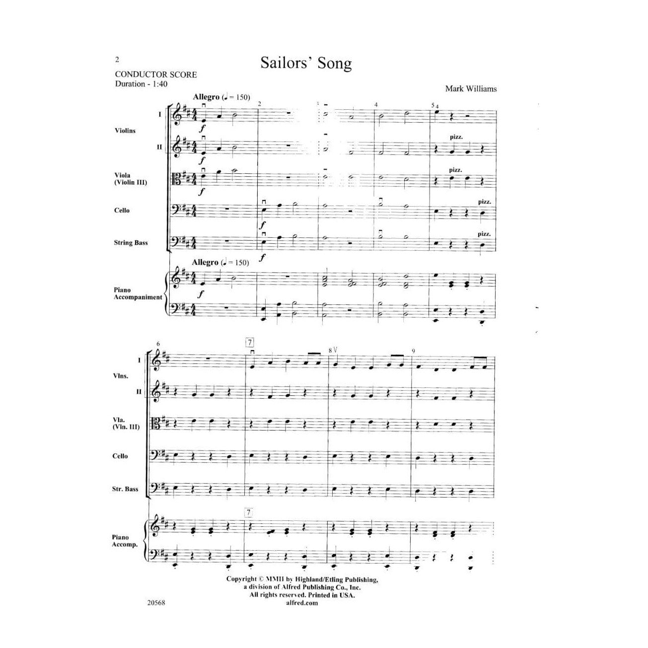 Williams-Sailor's Song Score and Parts