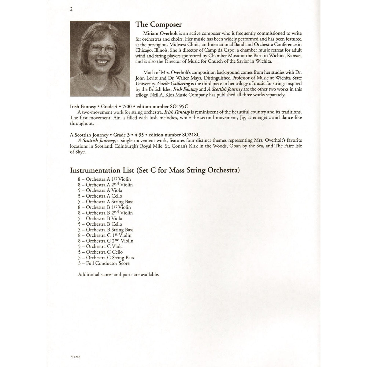 Overholt, Miriam - Gaelic Gathering For String Orchestra Published by Neil A Kjos Music Company