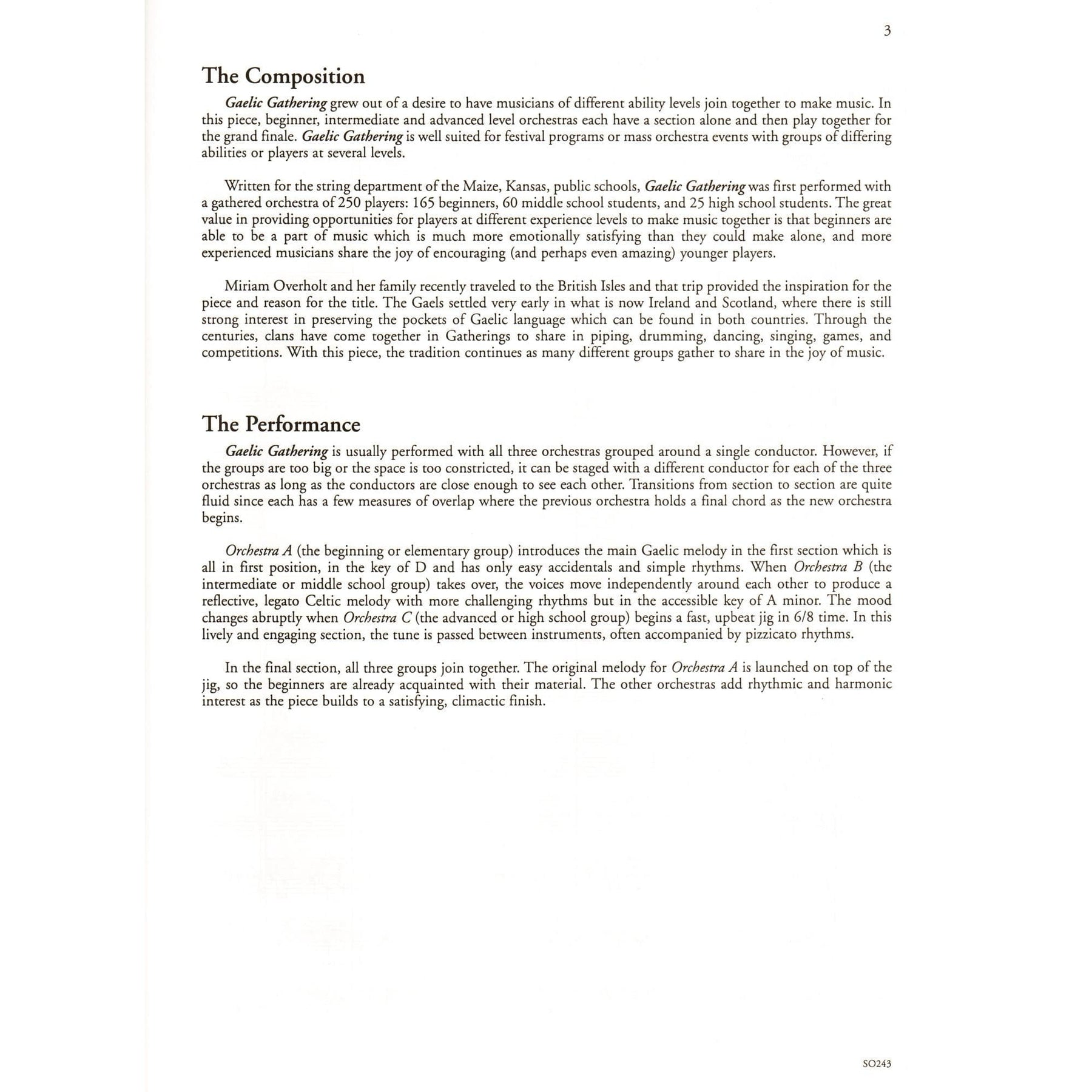Overholt, Miriam - Gaelic Gathering For String Orchestra Published by Neil A Kjos Music Company