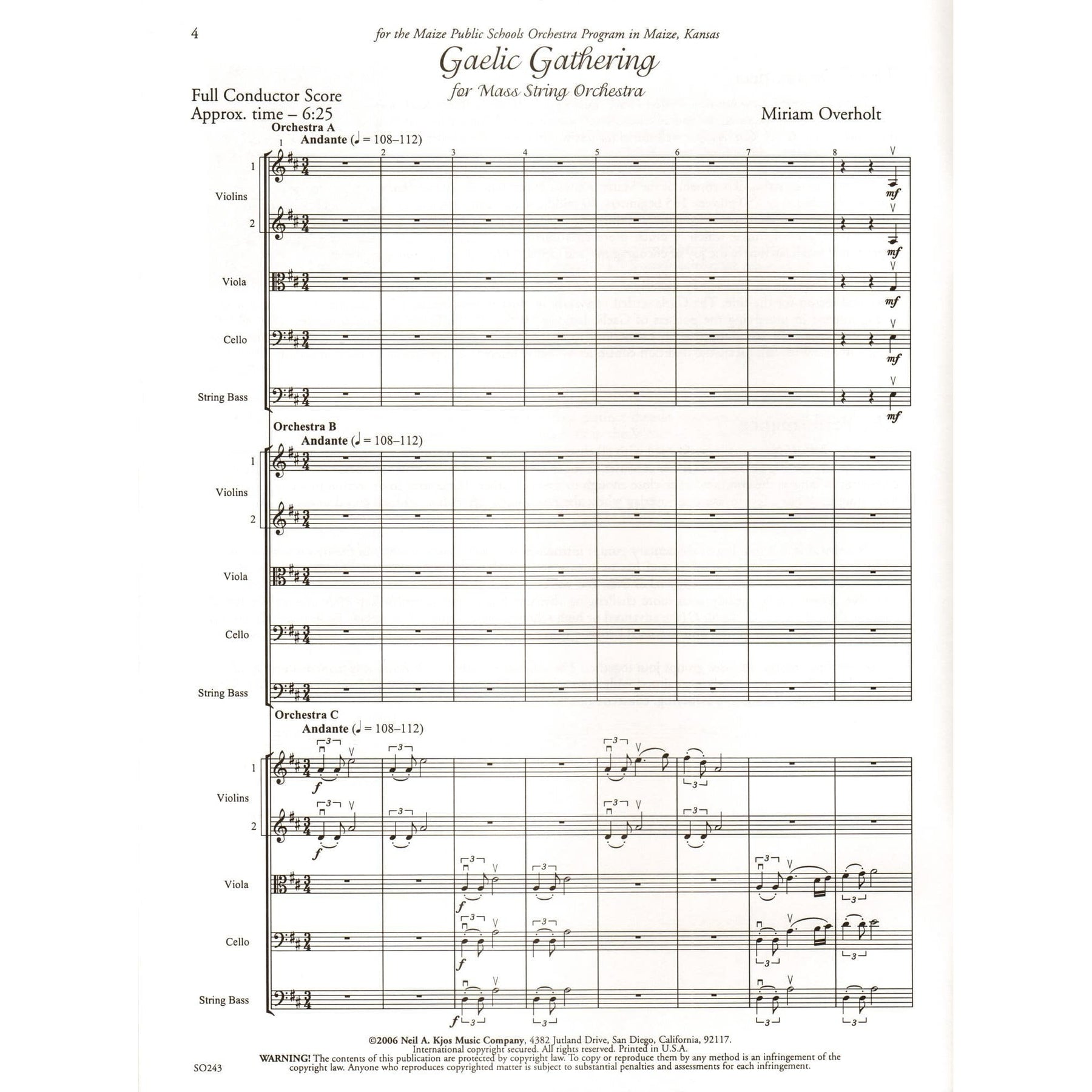 Overholt, Miriam - Gaelic Gathering For String Orchestra Published by Neil A Kjos Music Company