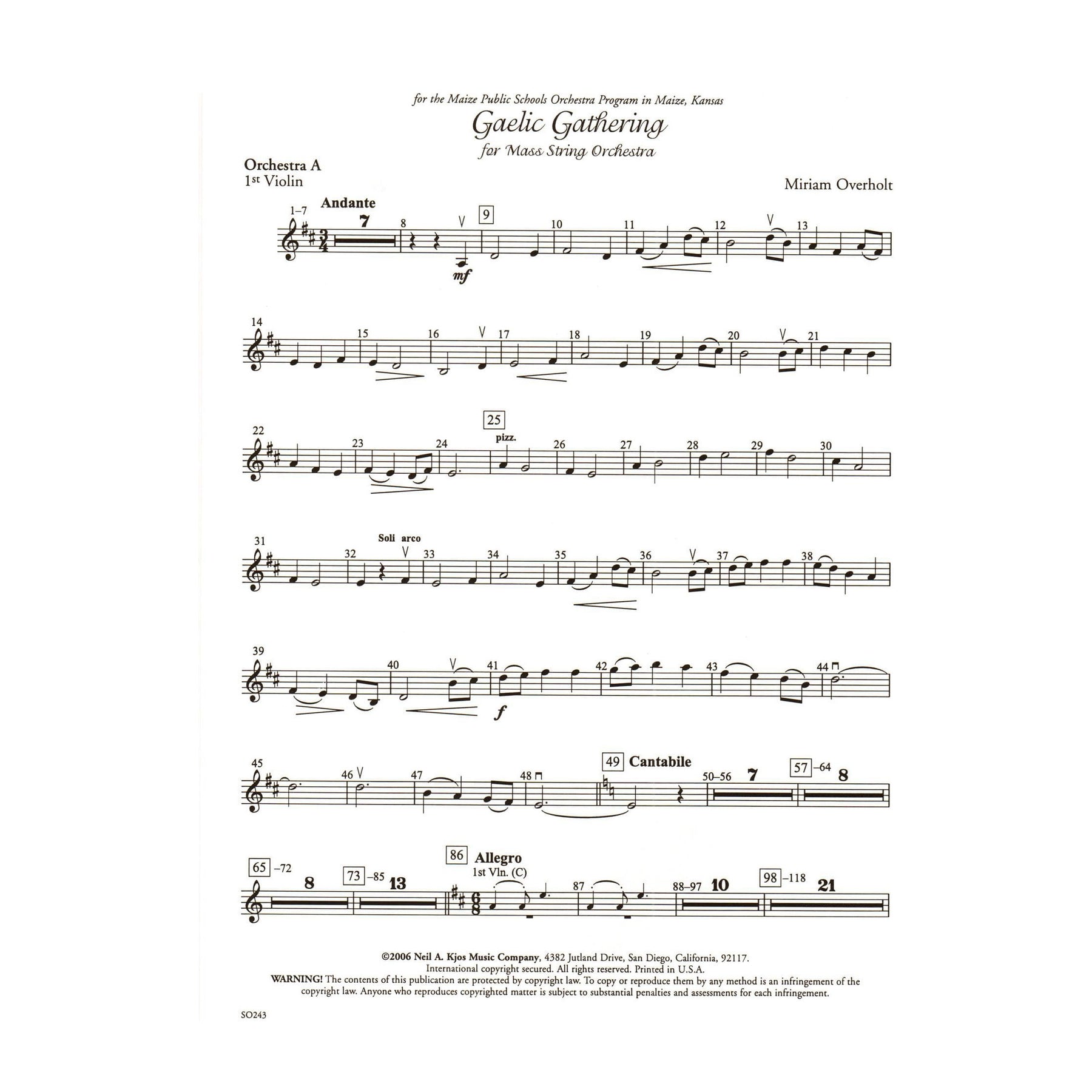 Overholt, Miriam - Gaelic Gathering For String Orchestra Published by Neil A Kjos Music Company