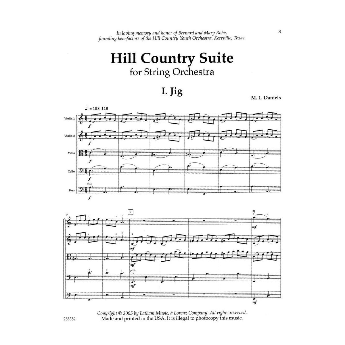 Daniels, ML - Hill Country Suite for String Orchestra Grade 4 - Score and Parts - Latham Edition