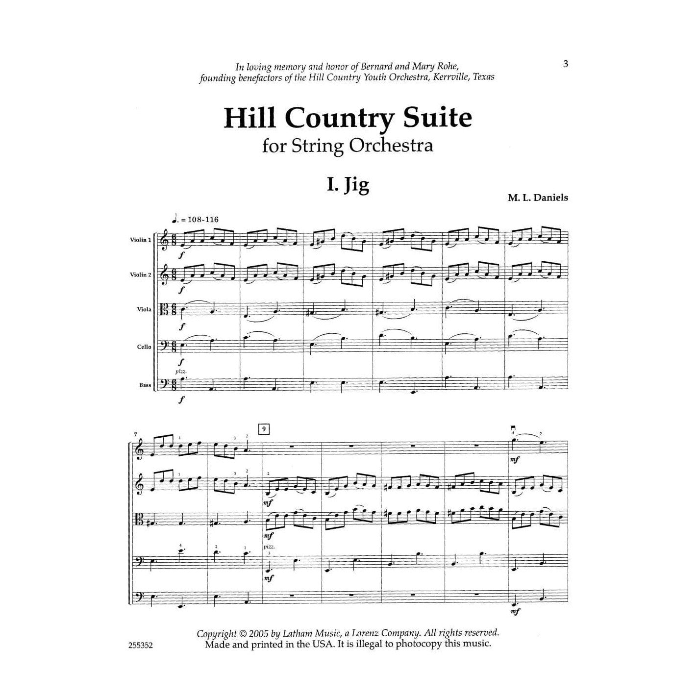 Daniels, ML - Hill Country Suite for String Orchestra Grade 4 - Score and Parts - Latham Edition