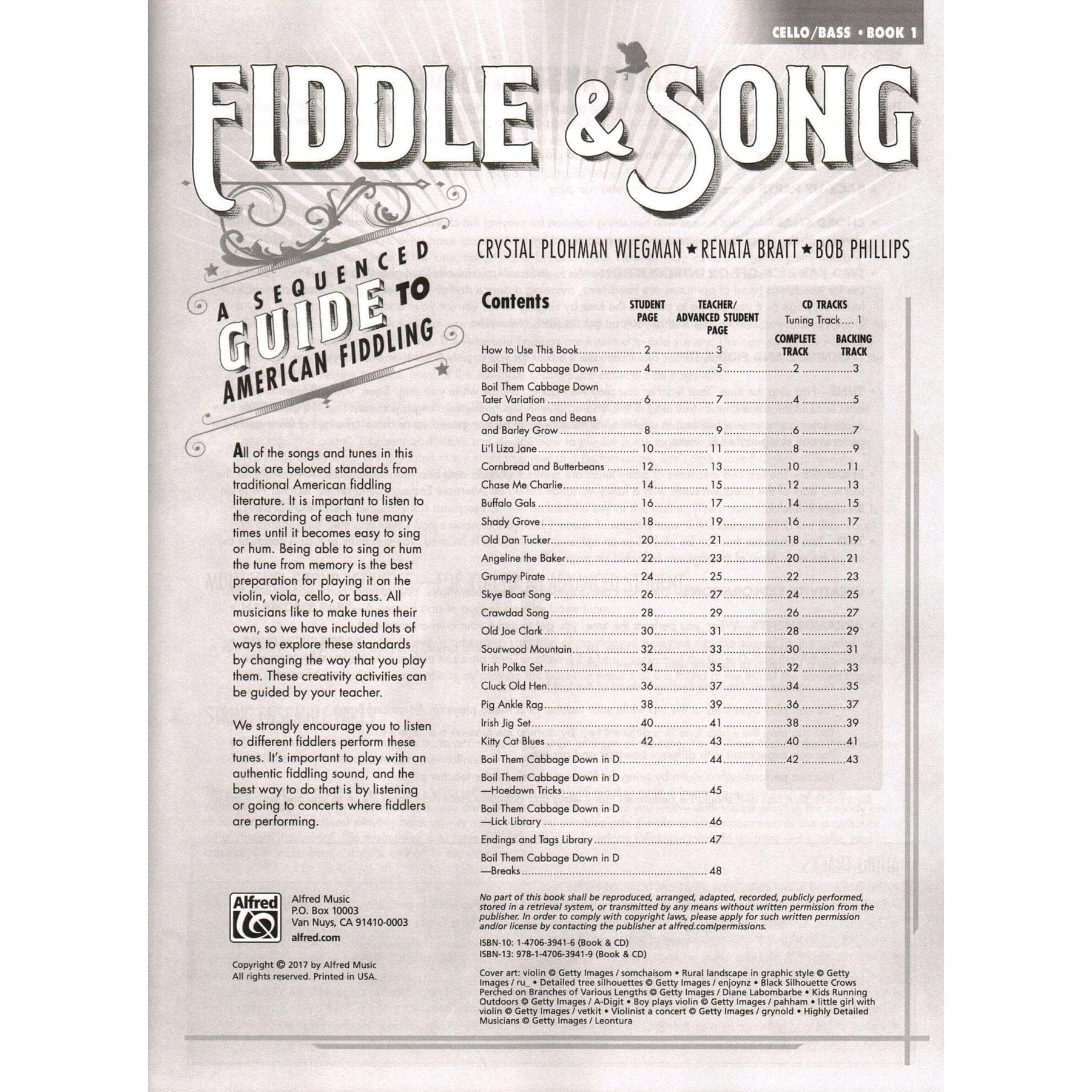 Fiddle & Song - A Sequenced Guide to American Fiddling - by Wiegman, Bratt, and Phillips - Cello/Bass Book 1 - Alfred Publishing