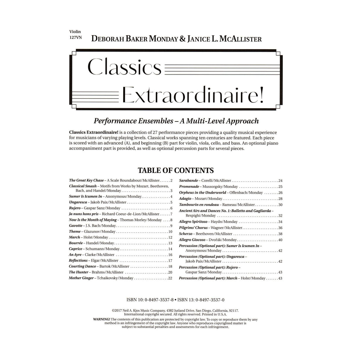 Classics Extraordinaire! - by Deborah Baker Monday & Janice L. McAllister - for Violin - Neil A Kjos Music Company