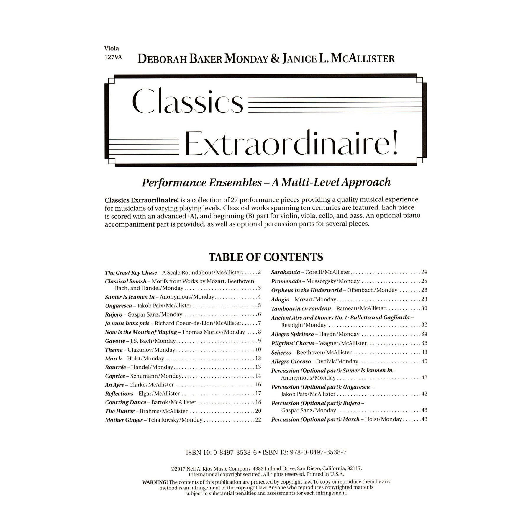 Classics Extraordinaire! - by Deborah Baker Monday & Janice L. McAllister - for Viola - Neil A Kjos Music Company