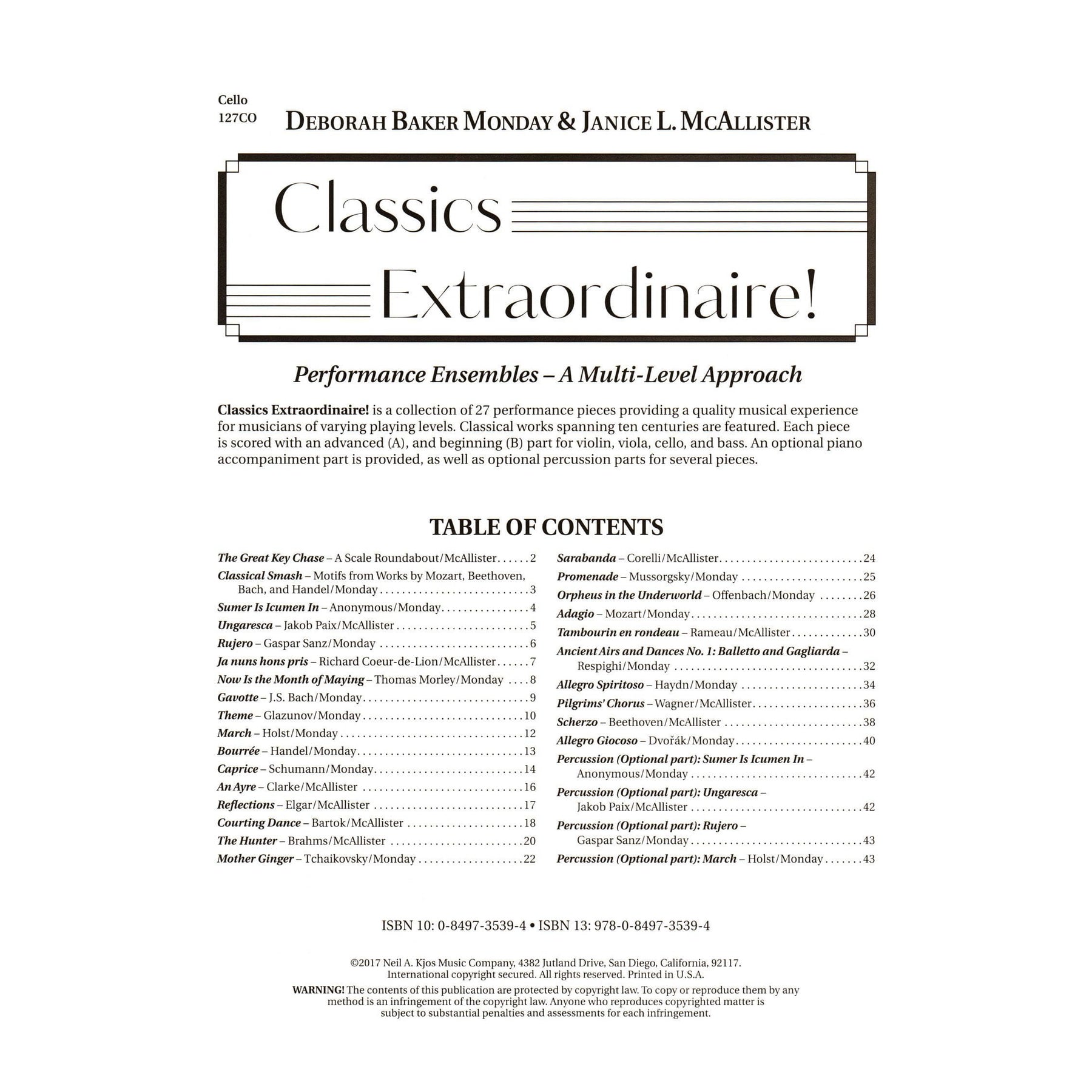 Classics Extraordinaire! - by Deborah Baker Monday & Janice L. McAllister - for Cello - Neil A Kjos Music Company