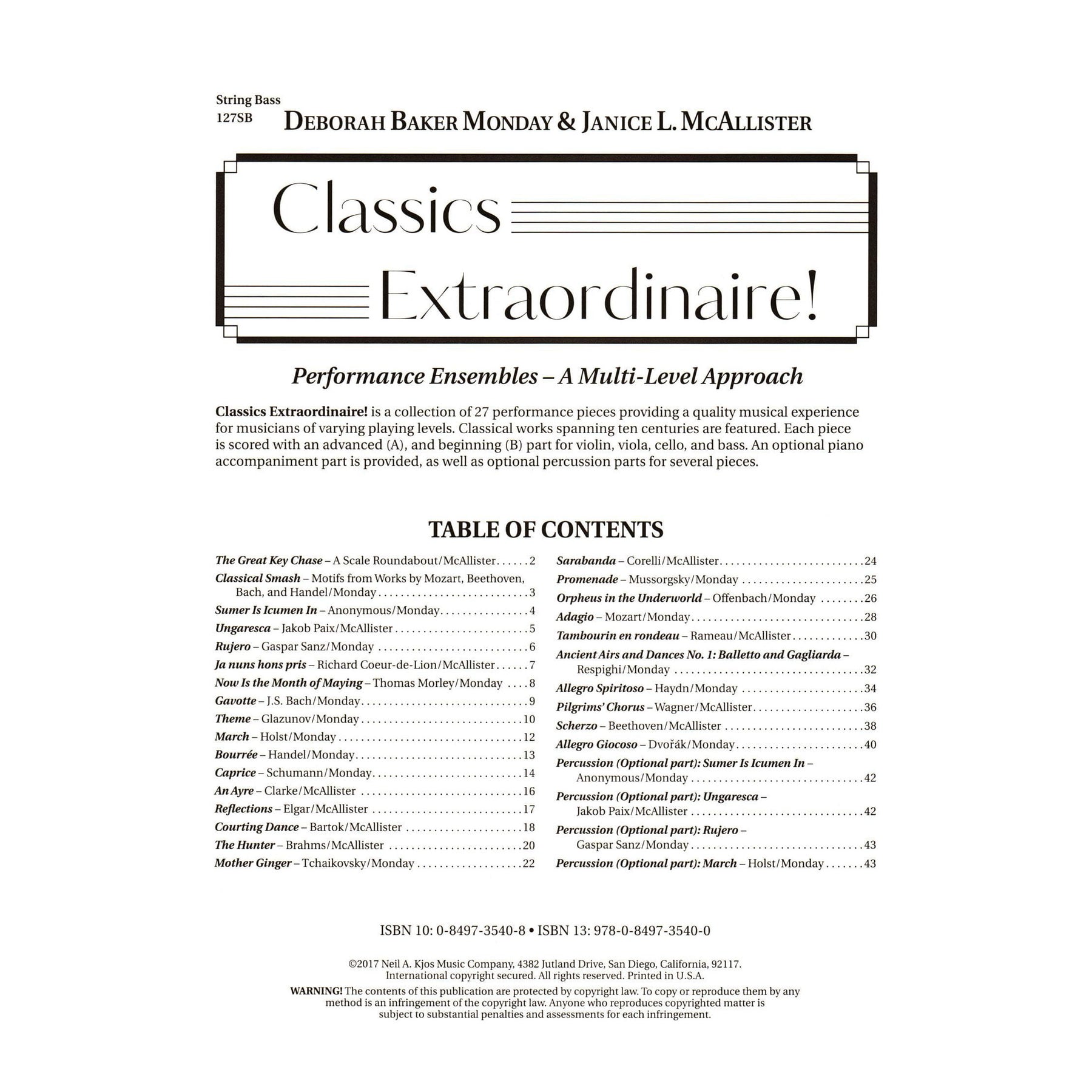 Classics Extraordinaire! - by Deborah Baker Monday & Janice L. McAllister - for Bass - Neil A Kjos Music Company