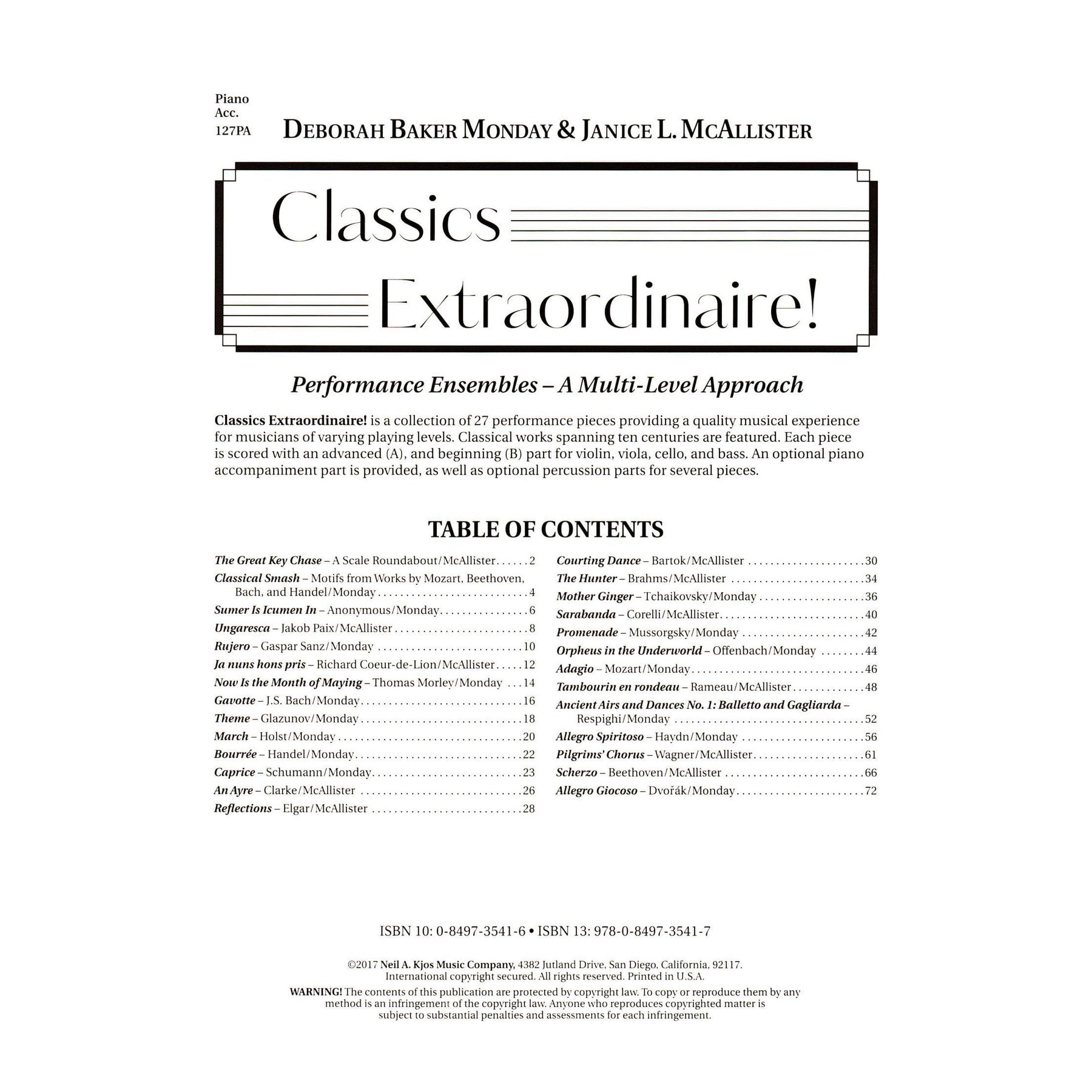Classics Extraordinaire! - by Deborah Baker Monday & Janice L. McAllister - Piano Accompaniment - Neil A Kjos Music Company
