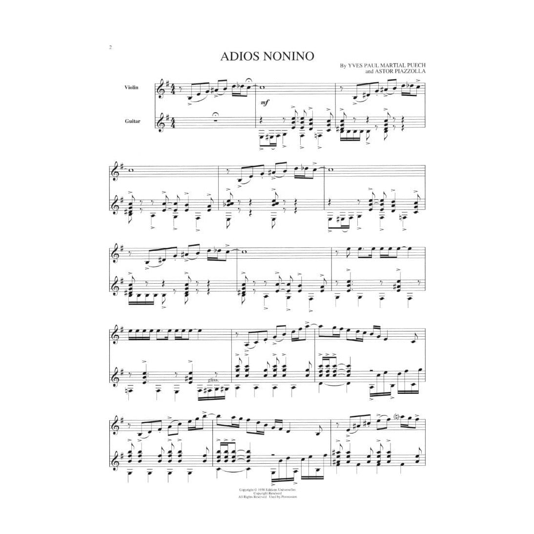 Piazzolla, Astor - Astor Piazzolla for Violin and Guitar - arranged by Ian Murphy - Hal Leonard Publication