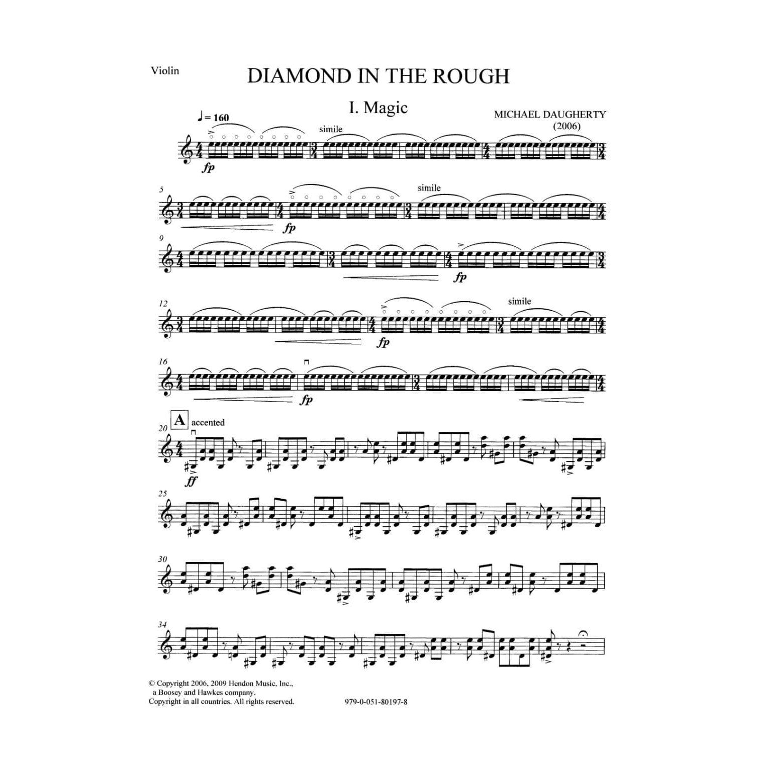 Daugherty, Michael - Diamond in the Rough - Violin, Viola, and Percussion - Hendon Music Edition