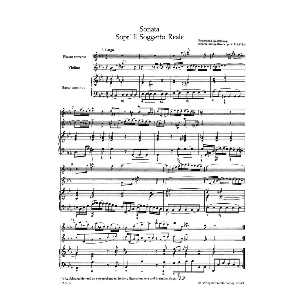 Bach, JS - Musical Offering: Trio Sonata in c minor BWV 1079 for Flute, Violin and Double Bass - Barenreiter URTEXT Edition