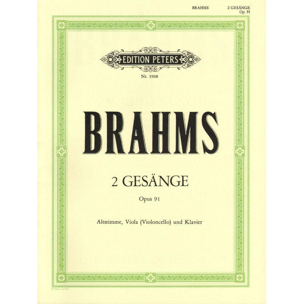 Brahms, Johannes - 2 Songs Op 91 for Voice, Viola/Cello and Piano - Edited by Lunn - Peters Edition