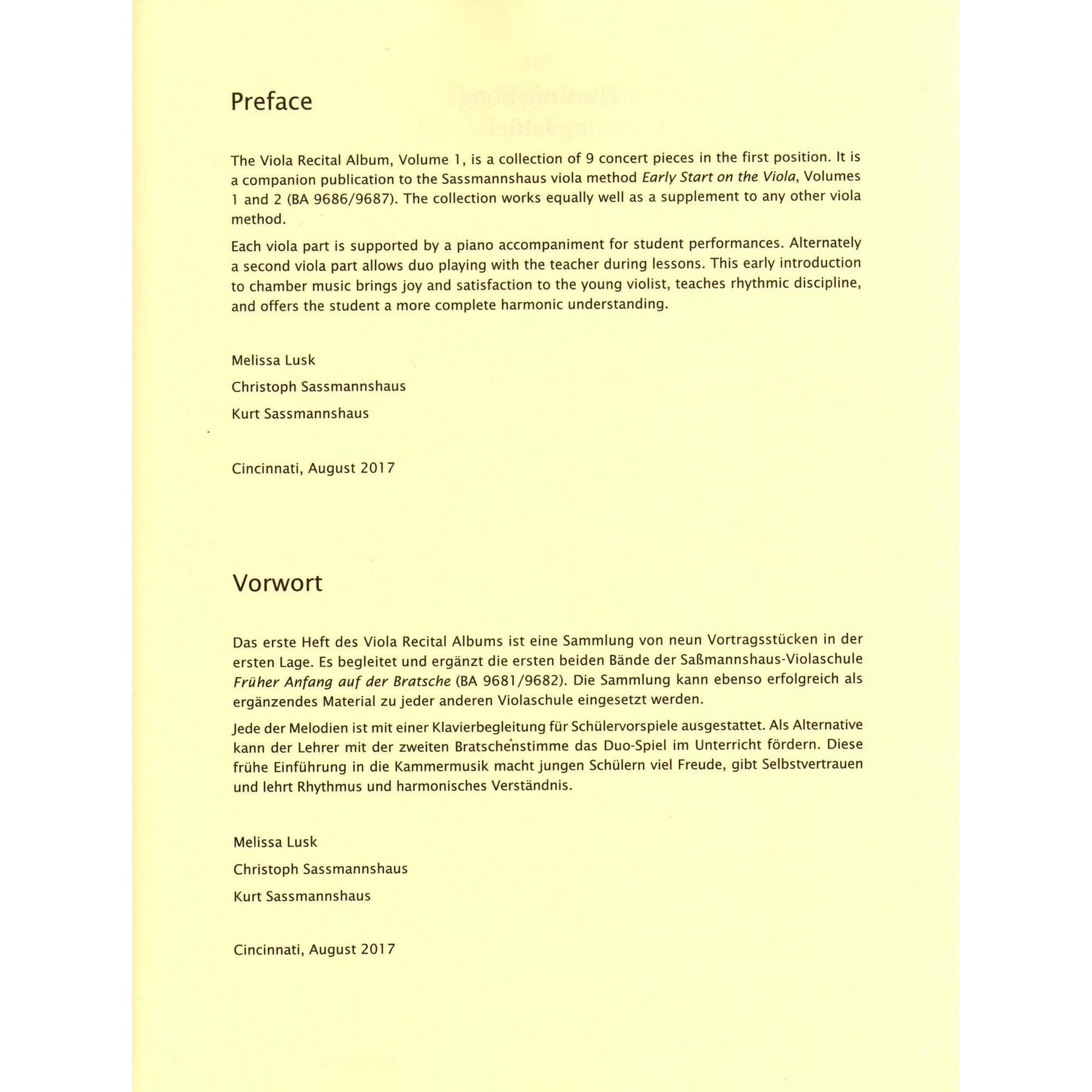 Sassmannshaus Viola Recital Album Volume 1