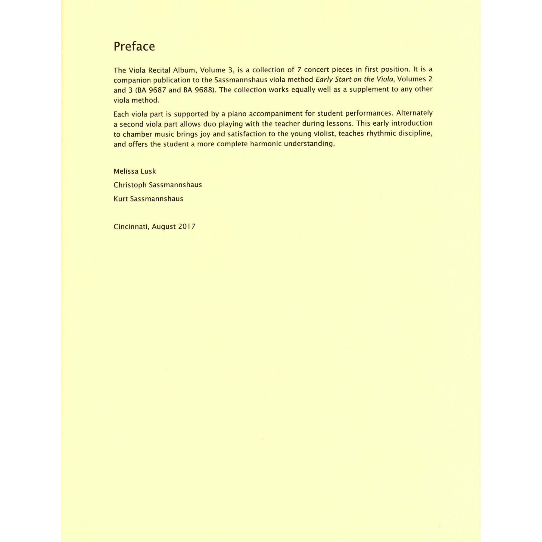 Sassmannshaus Viola Recital Album Volume 3