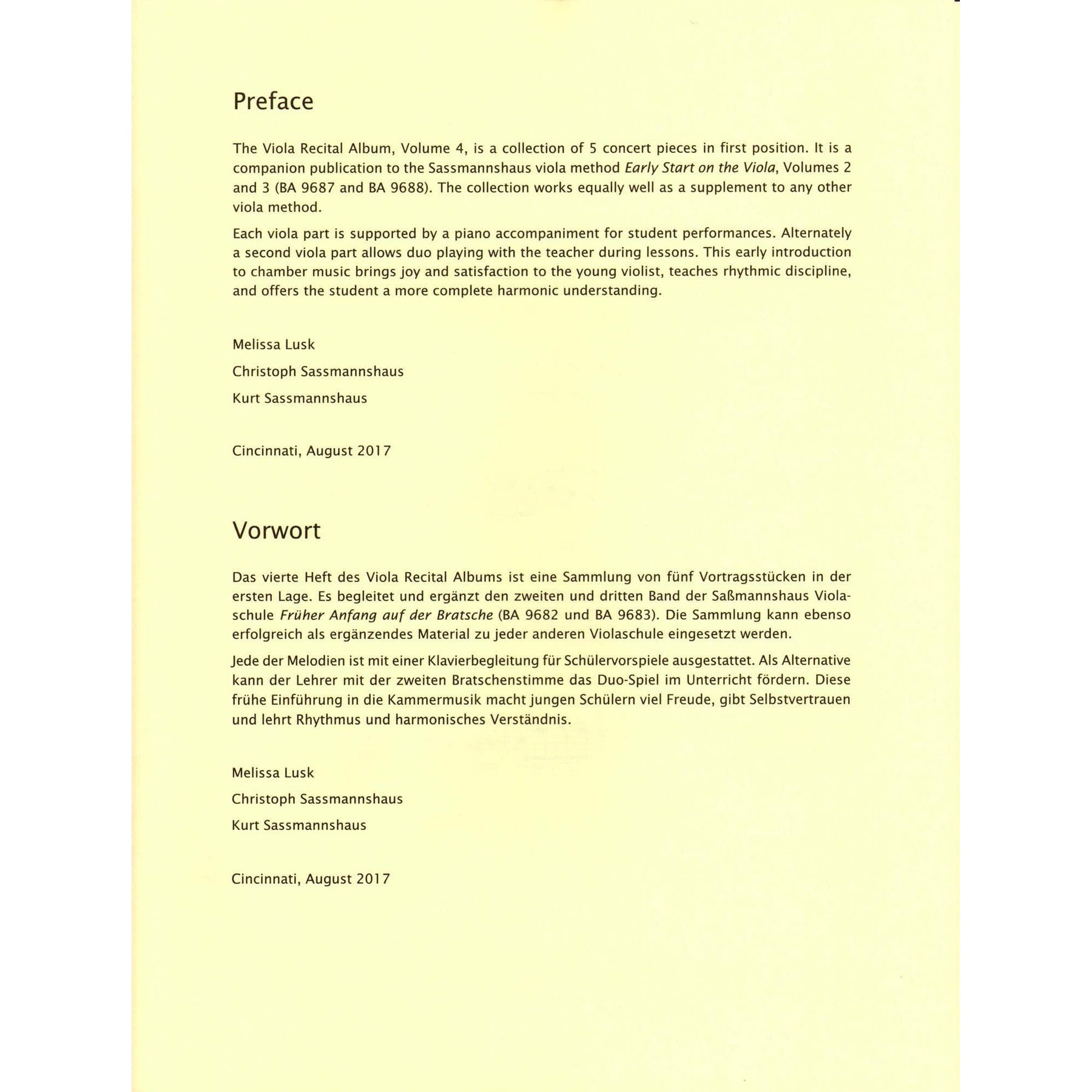Sassmannshaus Viola Recital Album Volume 4