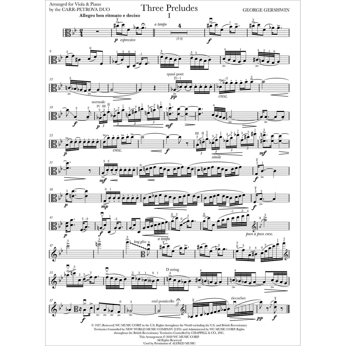 Gershwin, George - Three Preludes for Viola and Piano - Digital Download