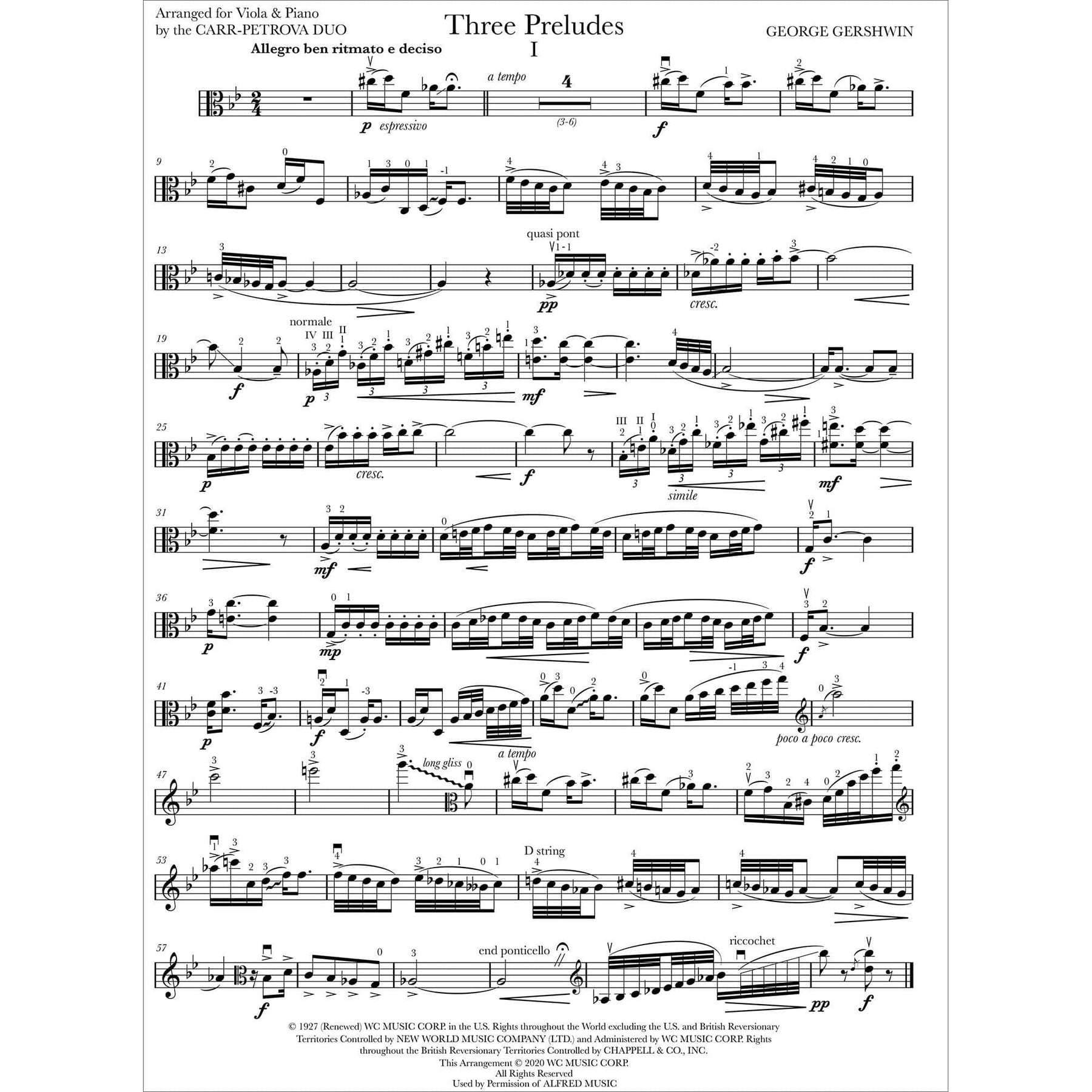 Gershwin, George - Three Preludes for Viola and Piano - Digital Download