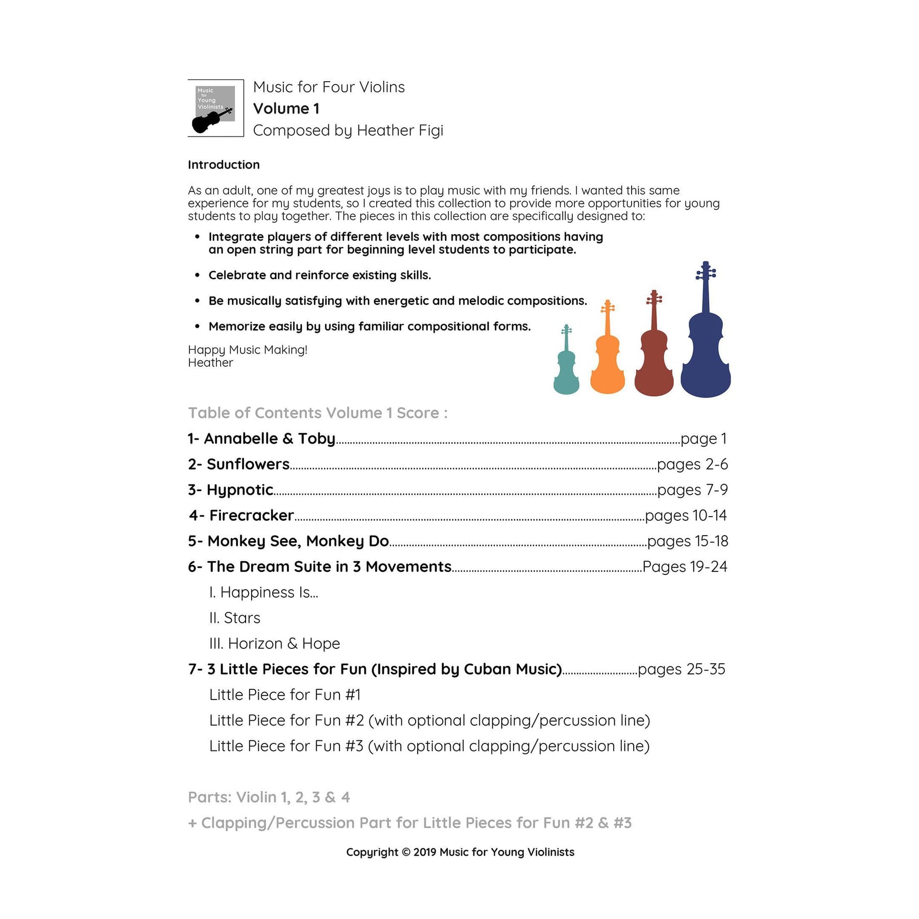 Figi, Heather - Music for Four Violins, Volume 1  - Digital Download