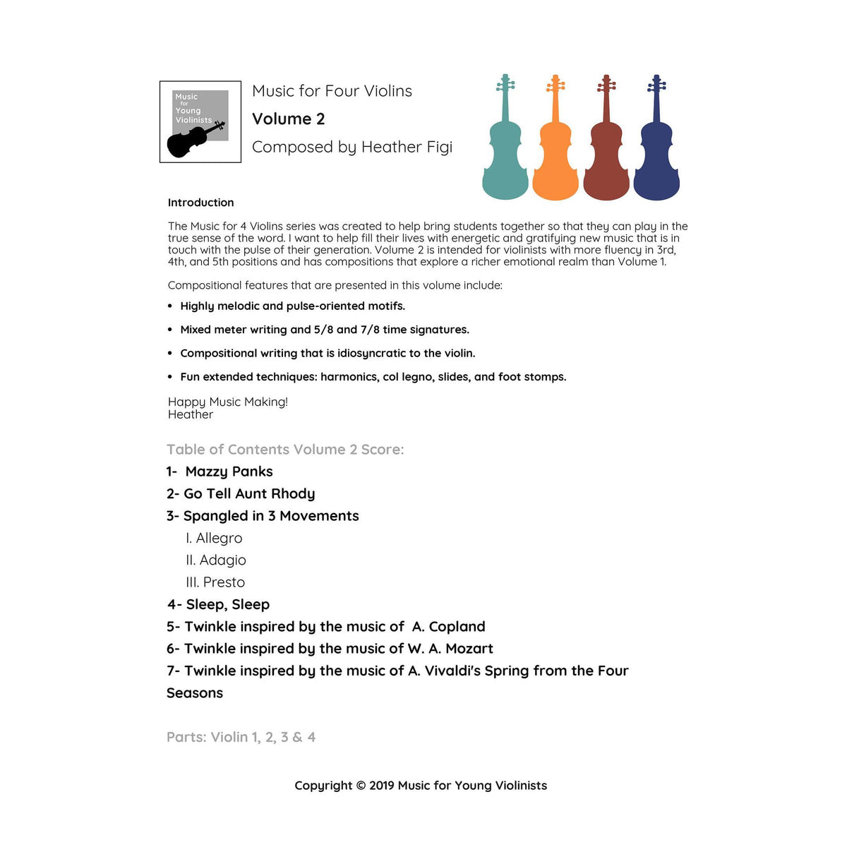 Figi, Heather - Music for Four Violins, Volume 2  - Digital Download