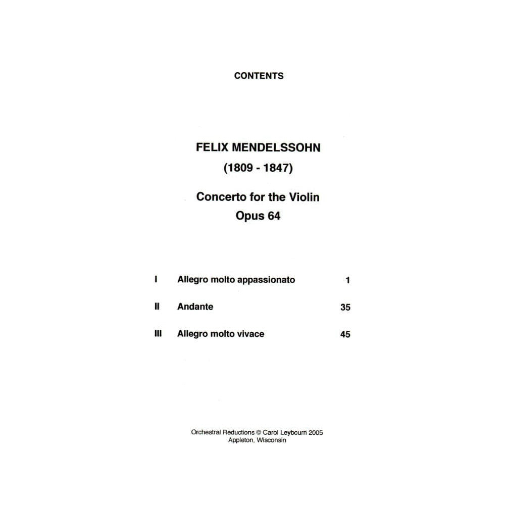 Mendelssohn, Felix - Violin Concerto in e minor, Op 64 - PIANO ACCOMPANIMENT ONLY - arranged by Carol Leybourn - Frustrated Accompanist Edition