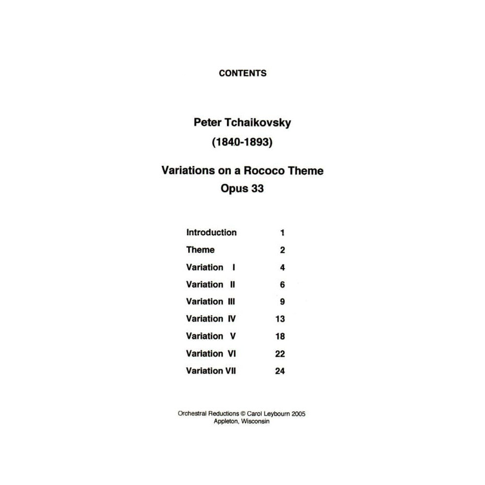 Tchaikovsky, Pyotr Ilyich - Rococo Variations for Cello, Op 33 - PIANO ACCOMPANIMENT ONLY - arranged by Carol Leybourn - Frustrated Accompanist Edition